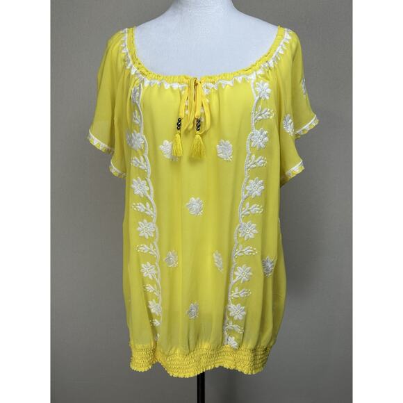 Torrid Yellow Smocked Floral Chiffon Short Sleeve Blouse Plus Size 1 - Picture 1 of 14